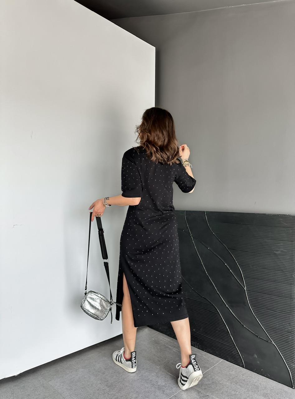 Siyah Serpme Taşlı Cotton Elbise