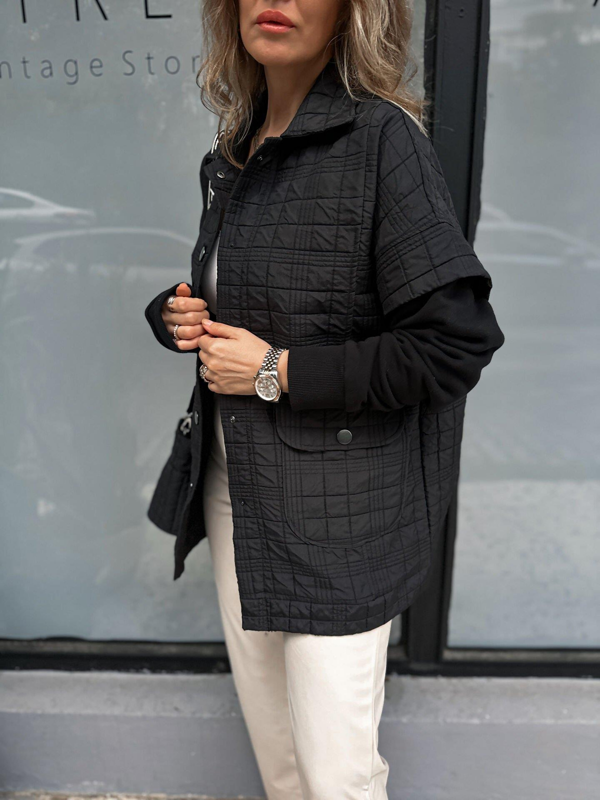 Siyah Sweat Detaylı Çıtçıtlı Ceket