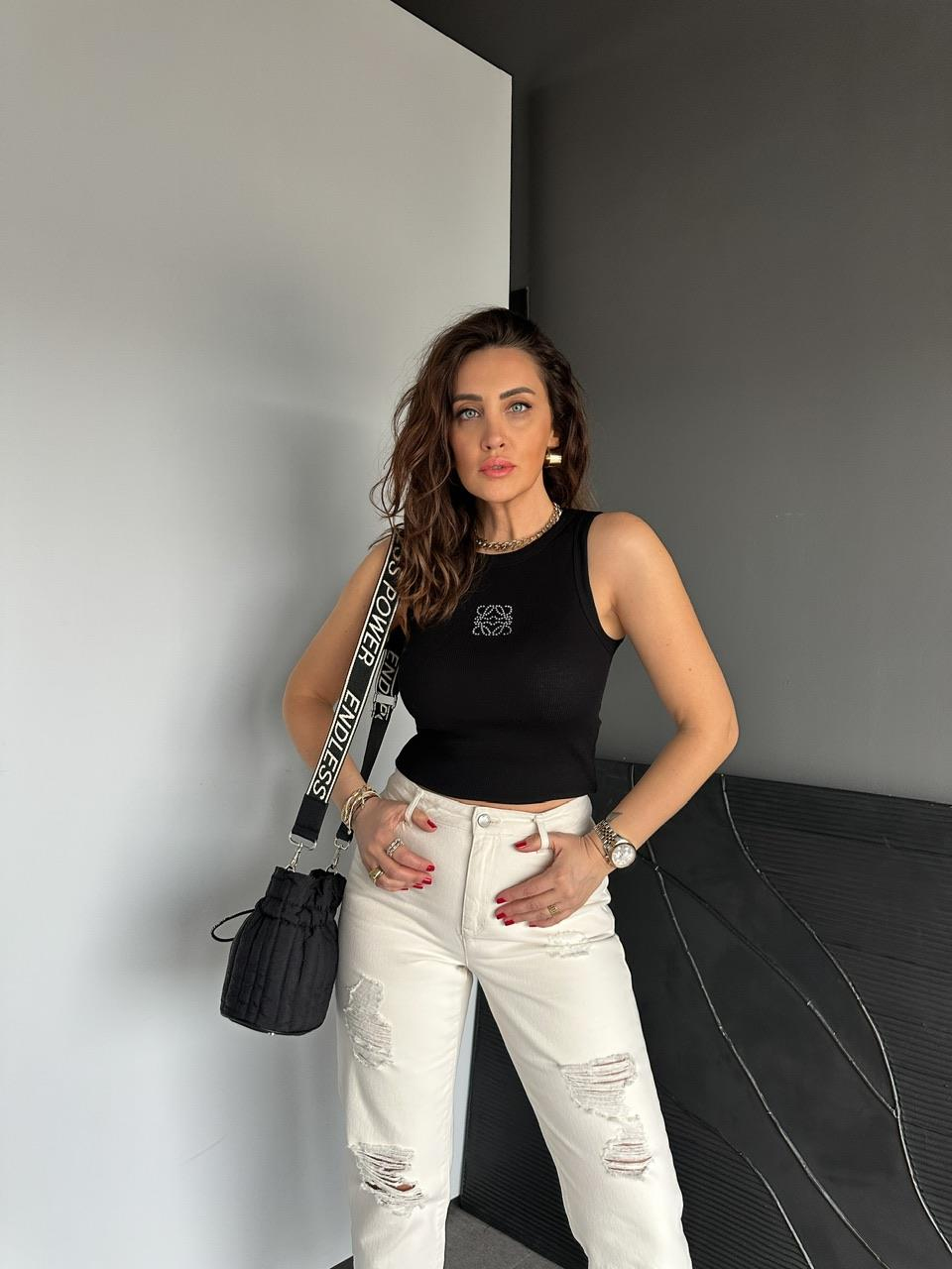 Siyah Taş İşlemeli Atlet