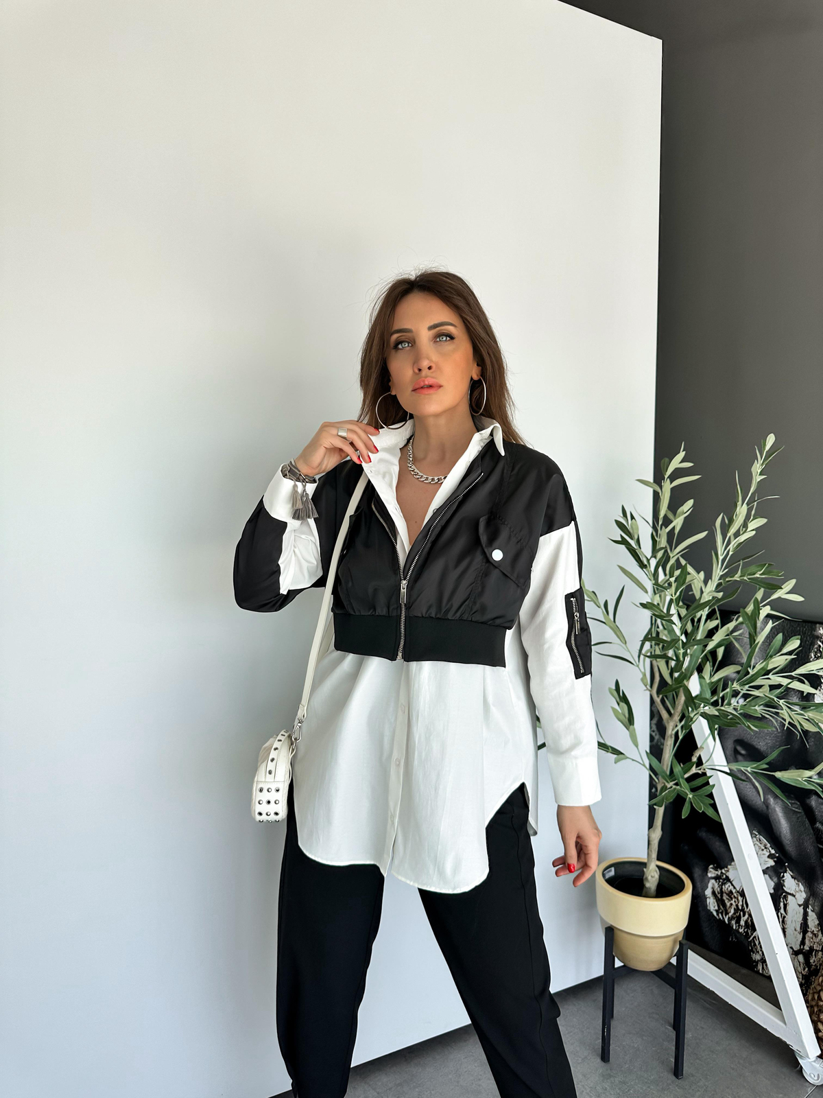 Siyah Tasarım Ceketli Gömlek 