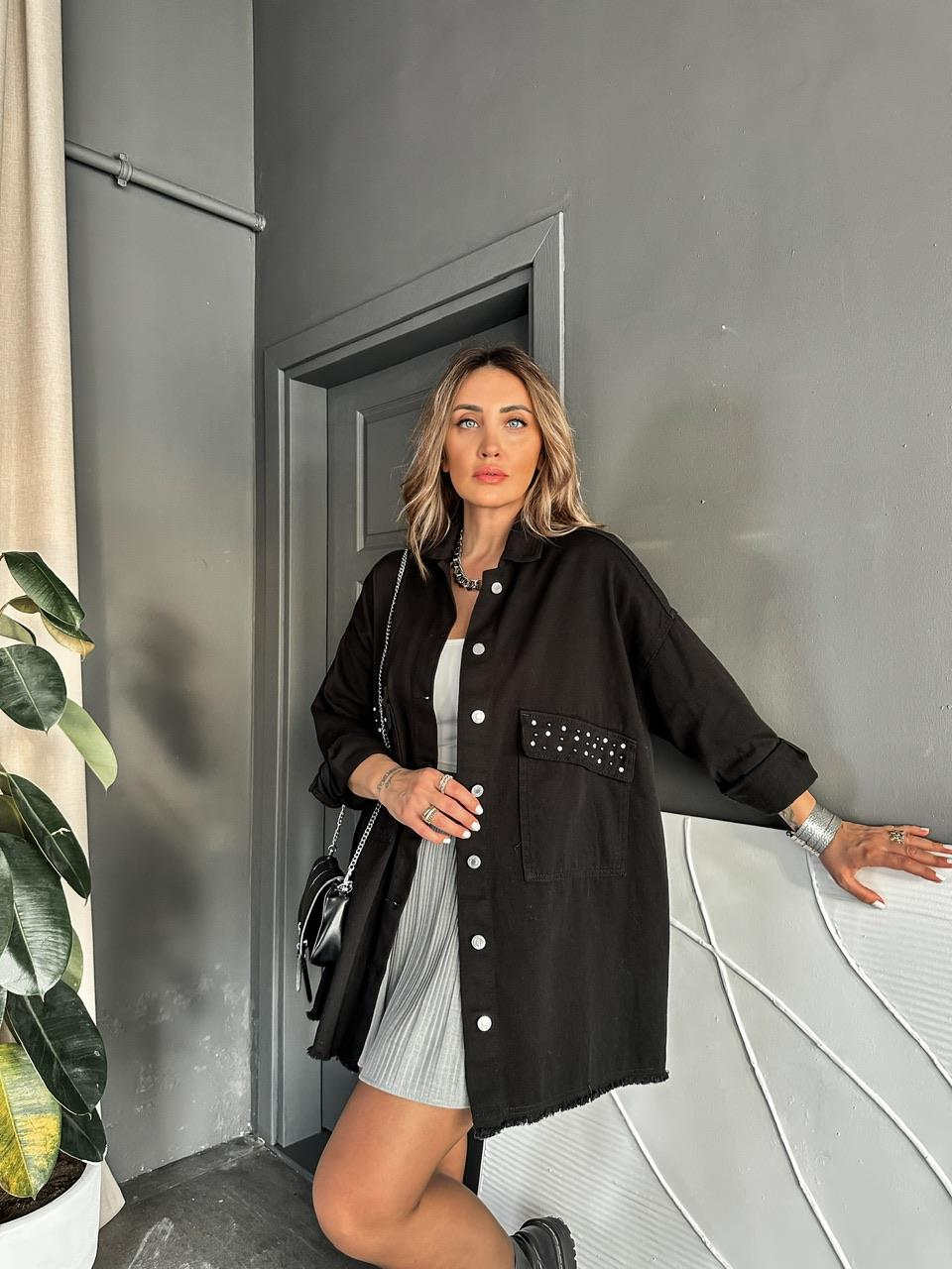 Siyah Taşlı Tunik Kot Ceket