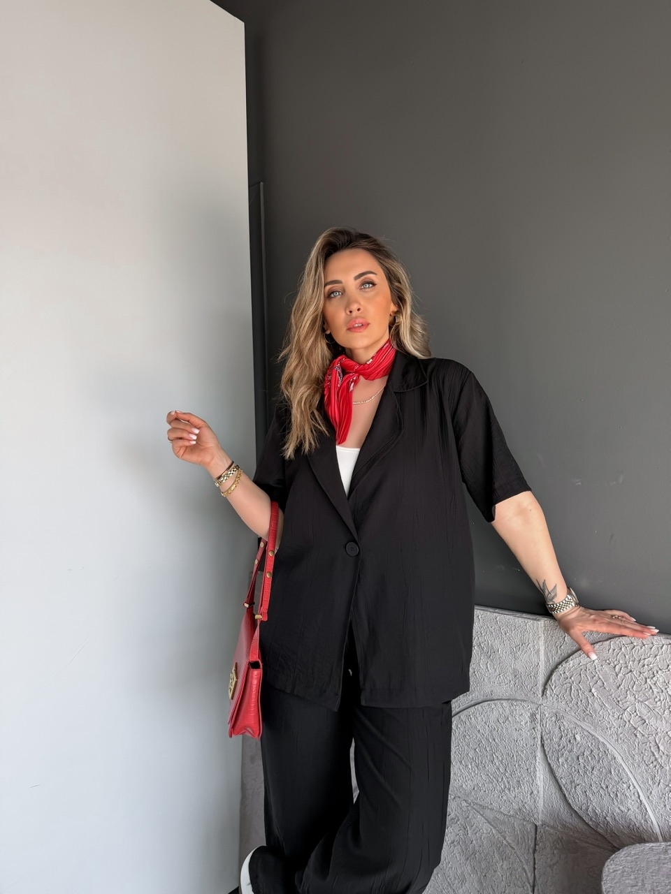Siyah Tek Düğme Basic Takım