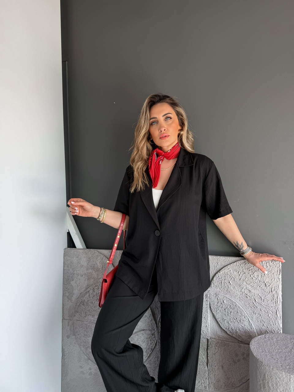 Siyah Tek Düğme Basic Takım