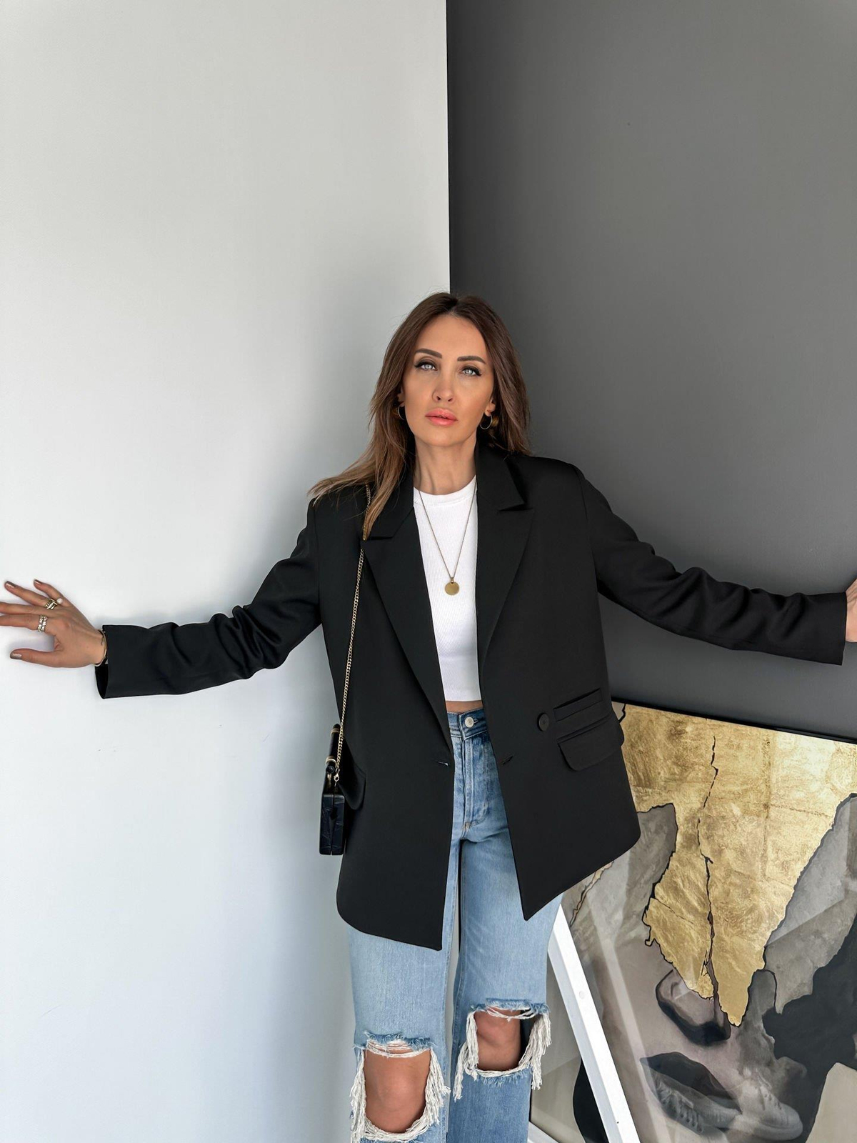 Siyah Tek Düğmeli Blazer Ceket