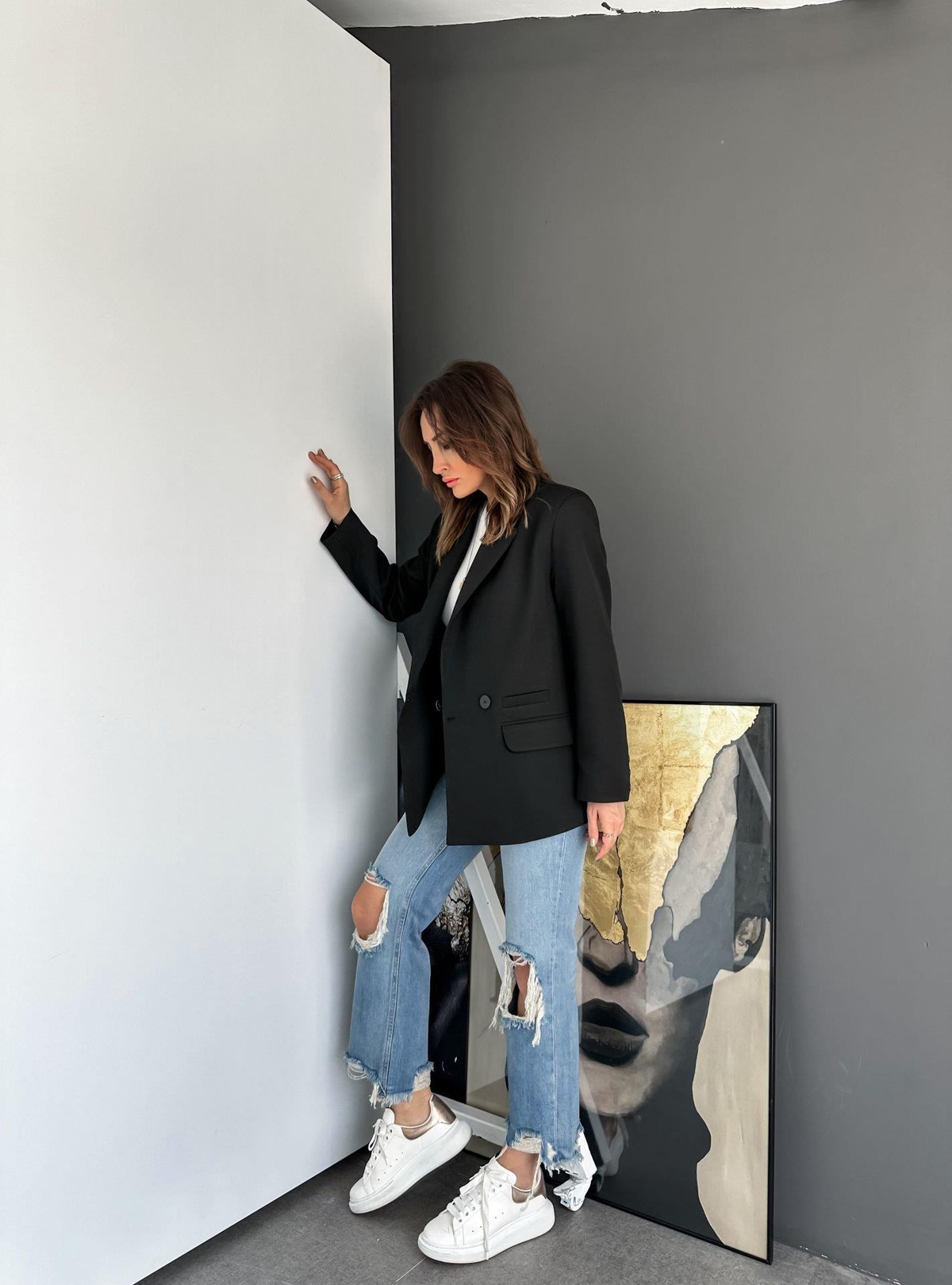 Siyah Tek Düğmeli Blazer Ceket