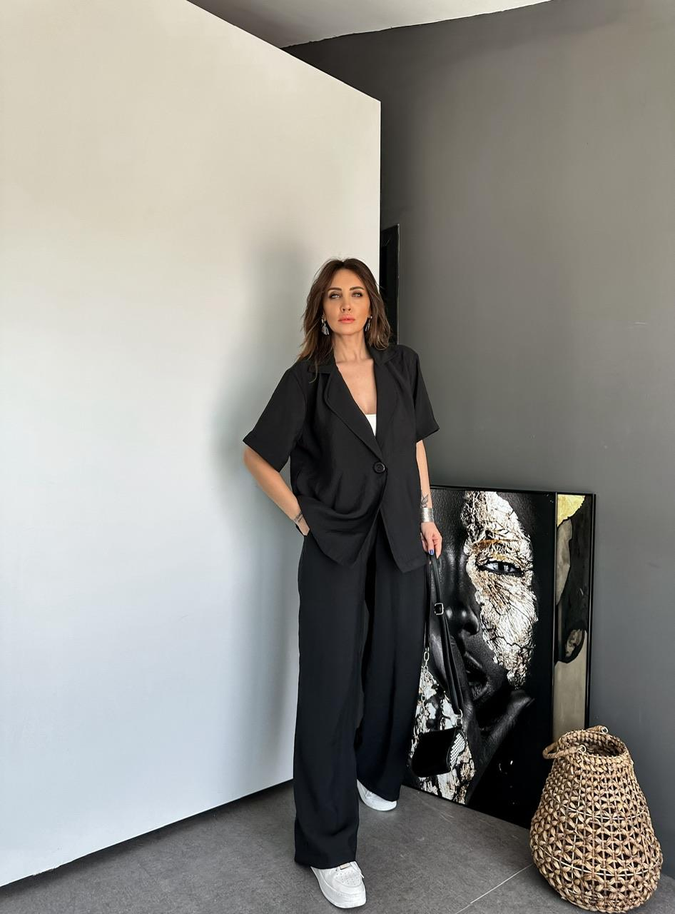 Siyah Tek Düğmeli Salaş Takım