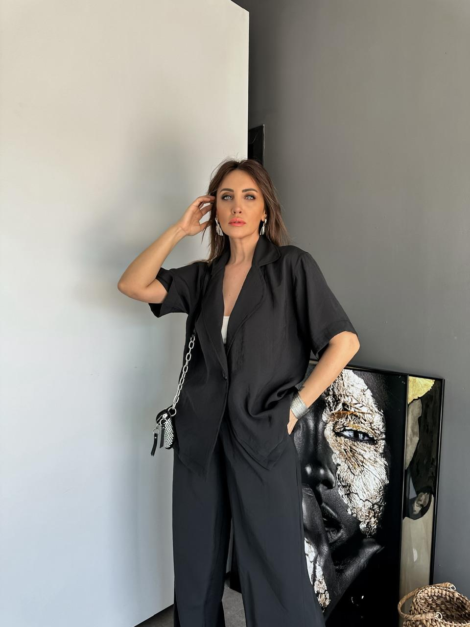 Siyah Tek Düğmeli Salaş Takım