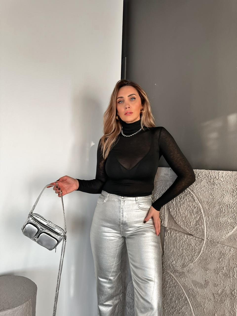 Siyah Transparan Likralı Body