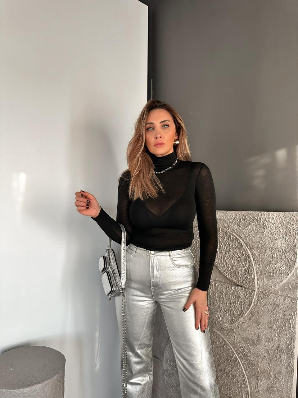 Siyah Transparan Likralı Body