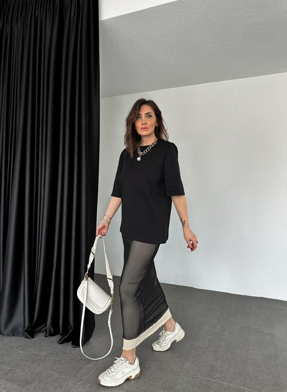 Siyah Vatkalı Cotton Tshirt
