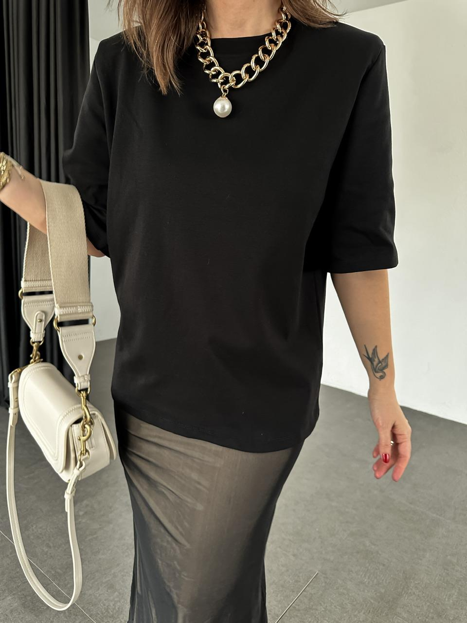Siyah Vatkalı Cotton Tshirt