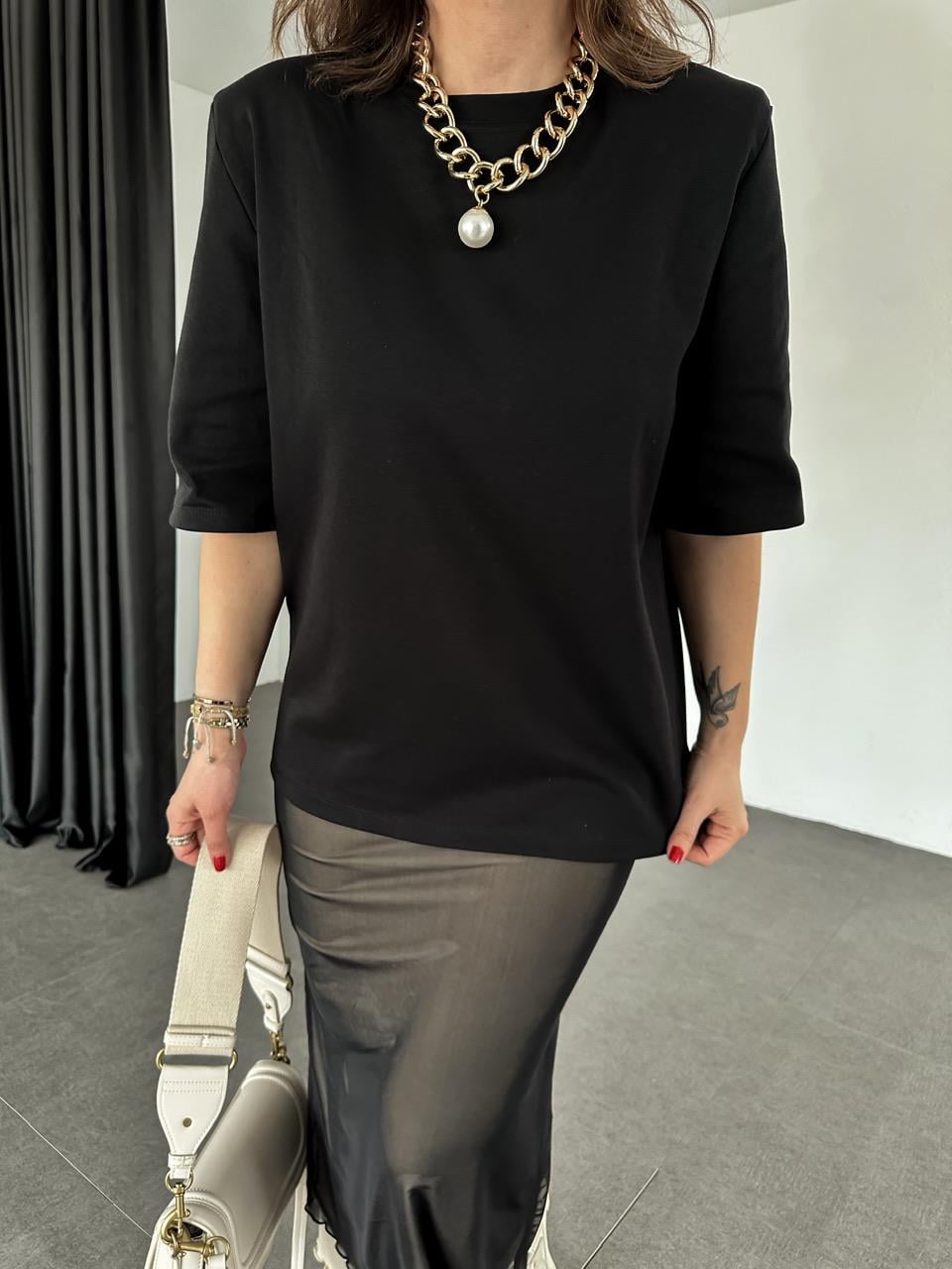 Siyah Vatkalı Cotton Tshirt