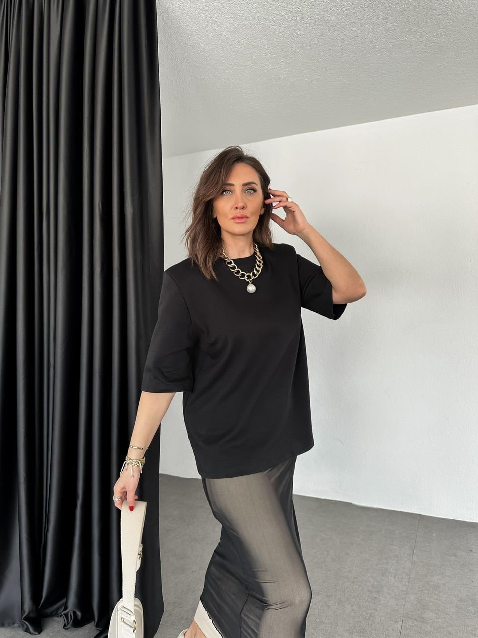 Siyah Vatkalı Cotton Tshirt
