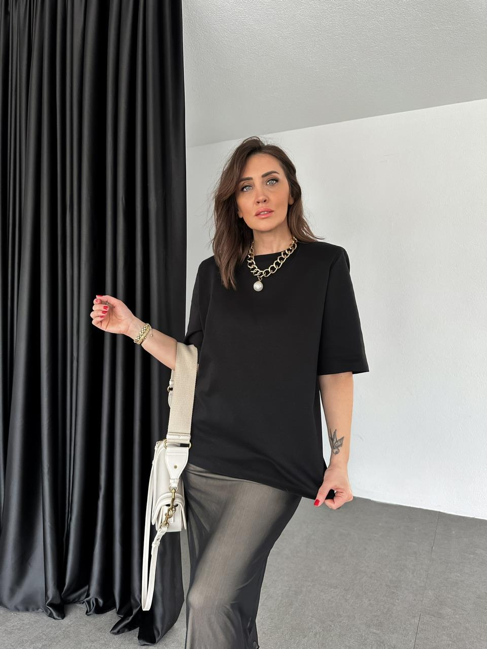 Siyah Vatkalı Cotton Tshirt