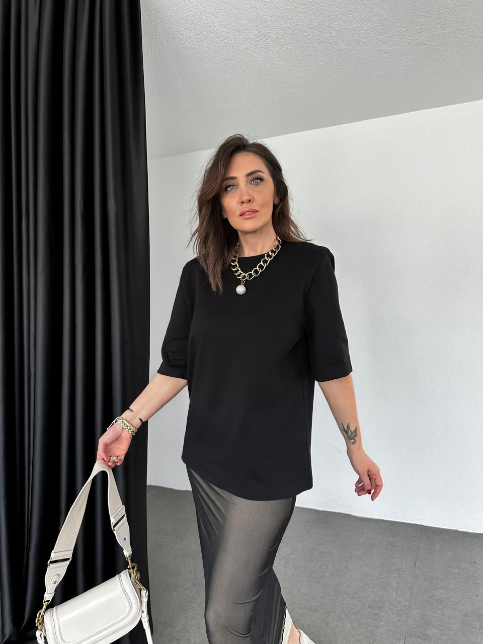 Siyah Vatkalı Cotton Tshirt