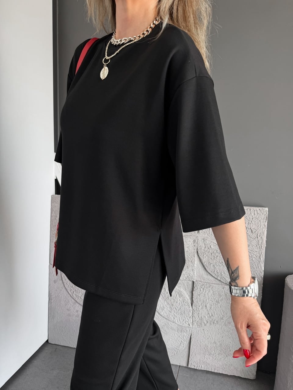 Siyah Yanları Yırtmaçlı Basic Modal Takım