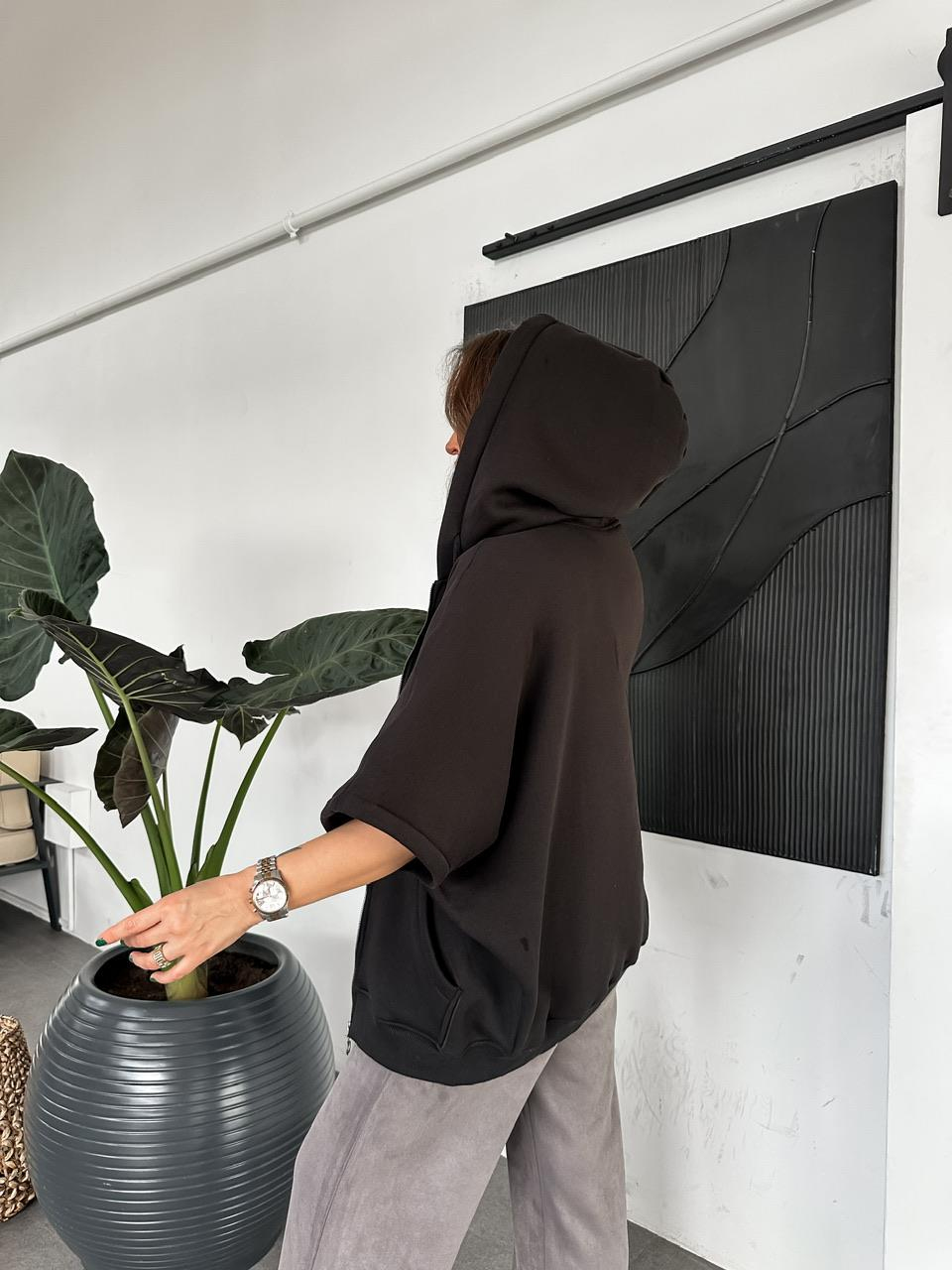 Siyah Yarasa Kol Kapşonlu Sweatshirt