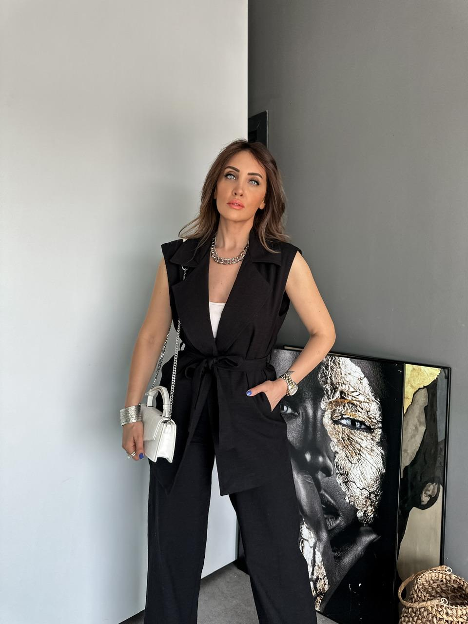 Siyah Yelekli Keten Takım
