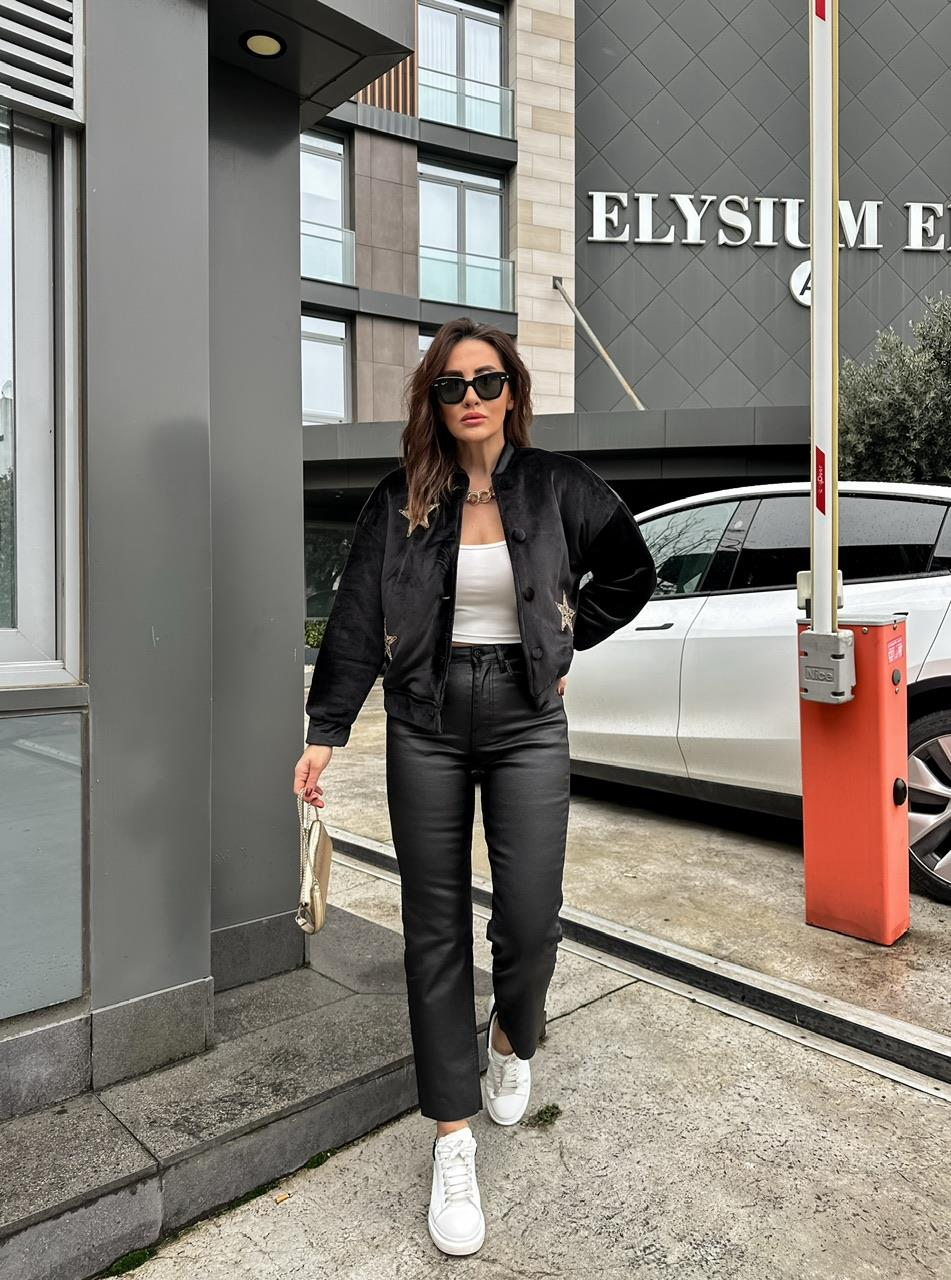 Siyah Yıldızlı Kadife Ceket