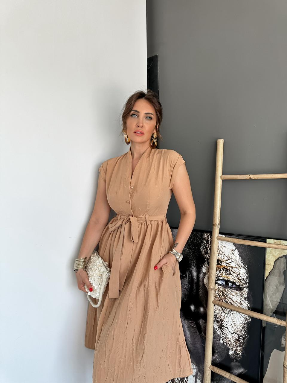 Somon T Kol Kuşaklı Elbise