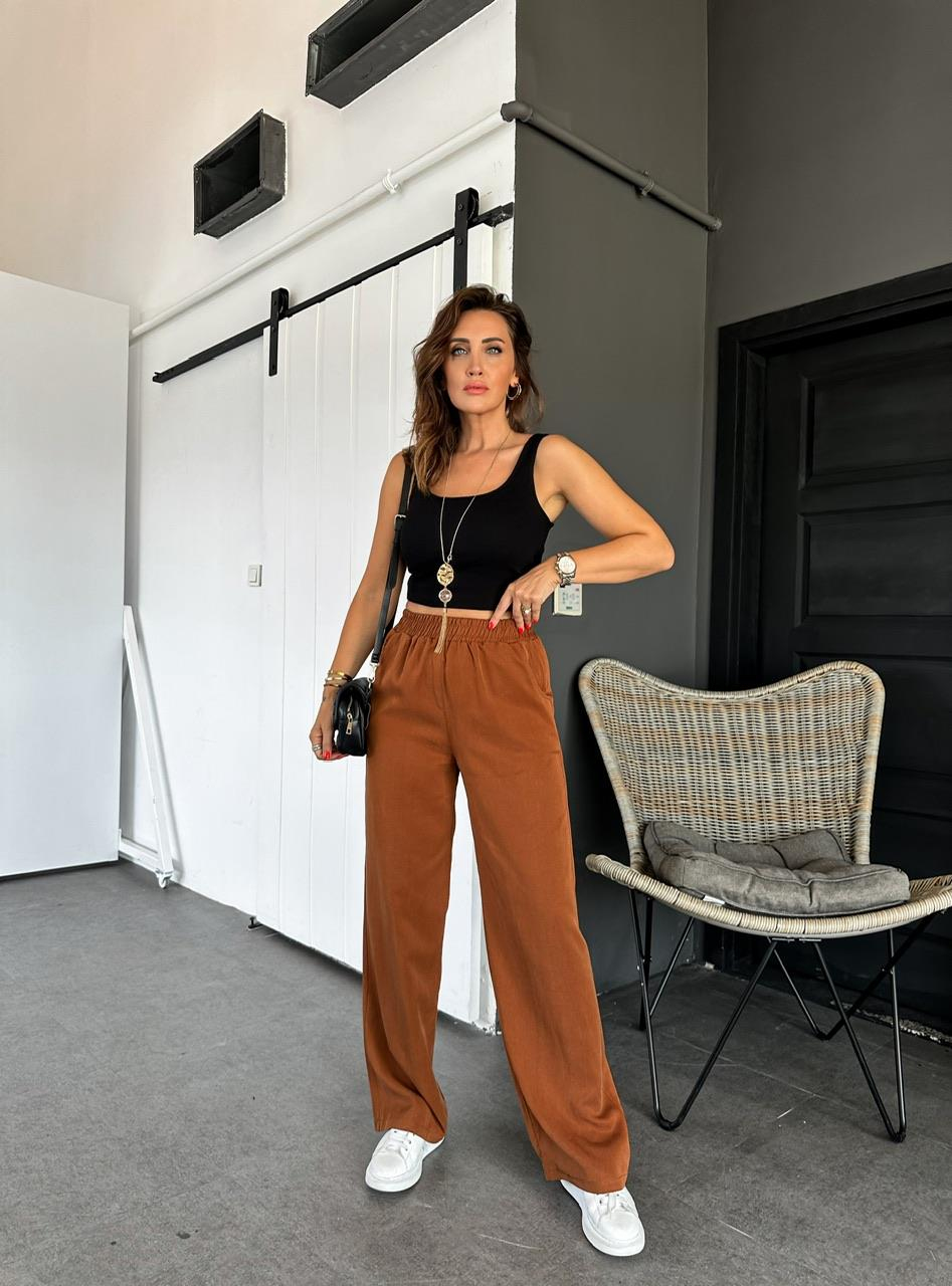 Taba Beli Lastikli Cotton Bol Pantolon