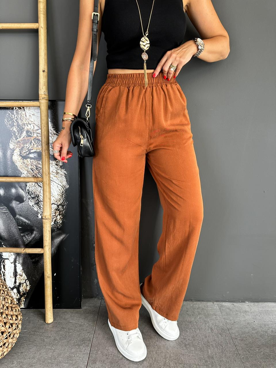 Taba Beli Lastikli Cotton Bol Pantolon