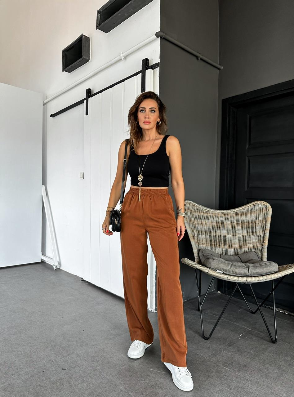 Taba Beli Lastikli Cotton Bol Pantolon