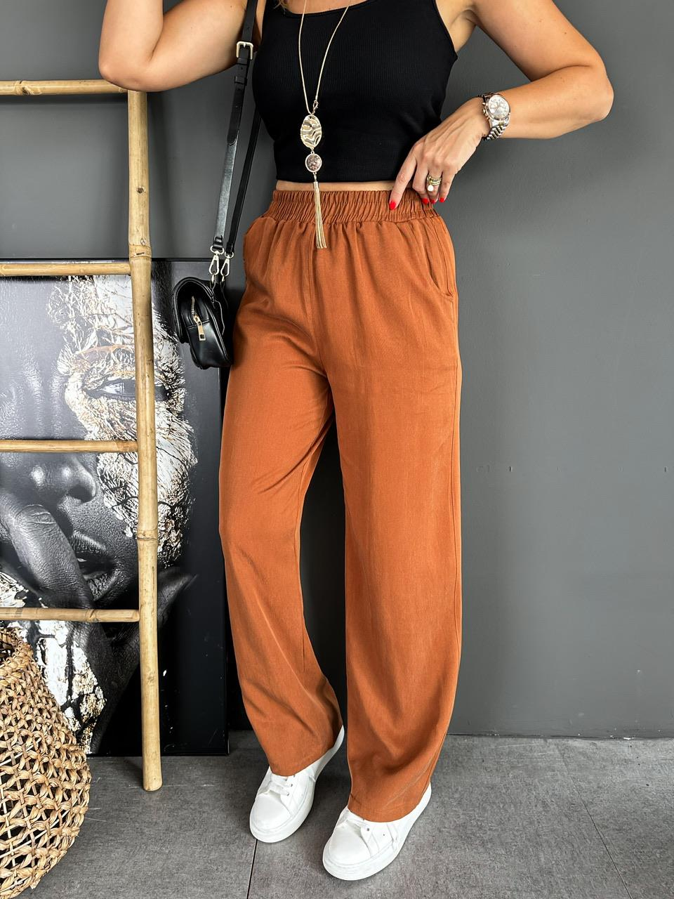 Taba Beli Lastikli Cotton Bol Pantolon