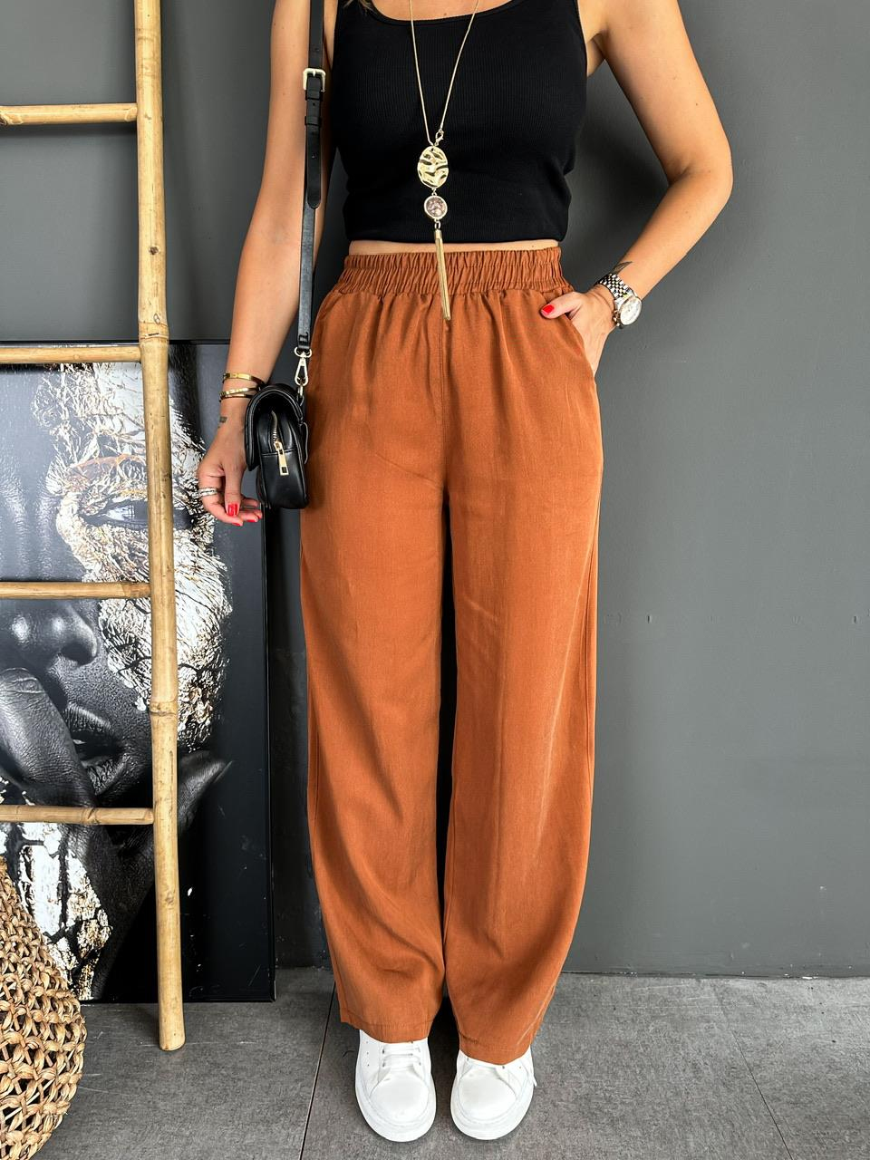 Taba Beli Lastikli Cotton Bol Pantolon