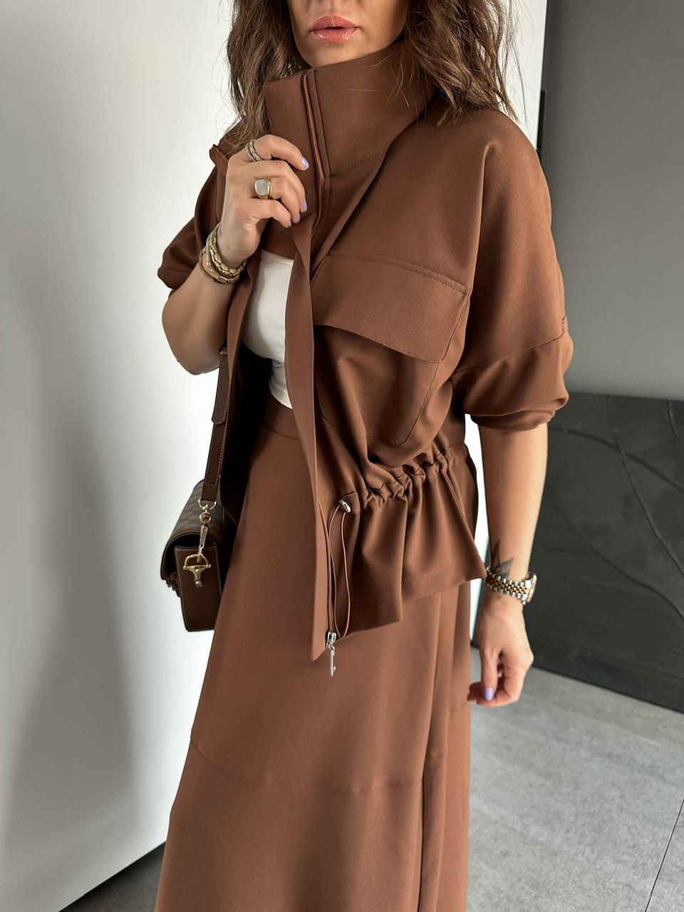 Taba Büzülebilir Ceket Etek Takım