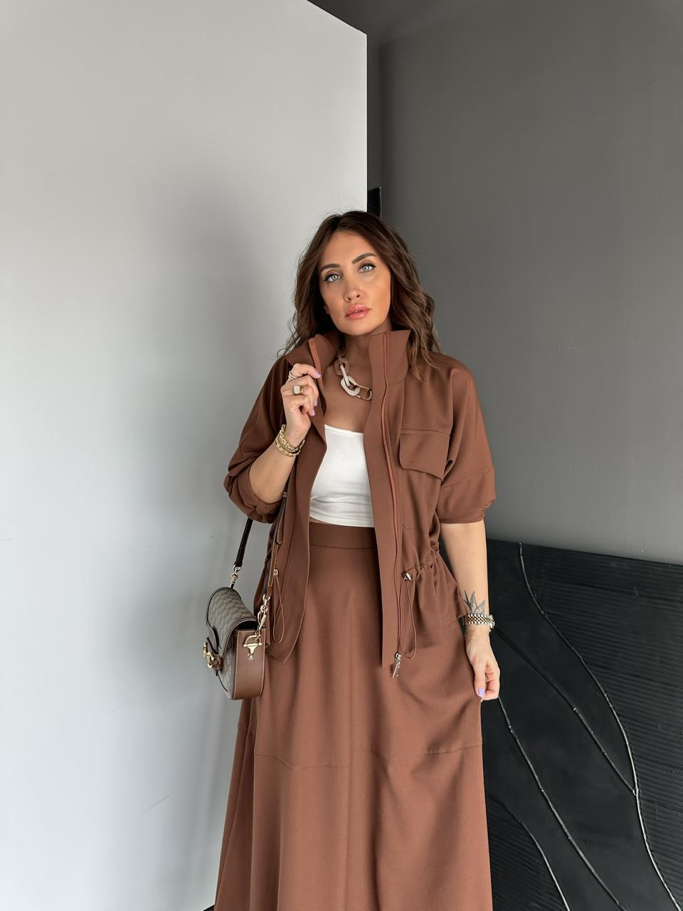 Taba Büzülebilir Ceket Etek Takım