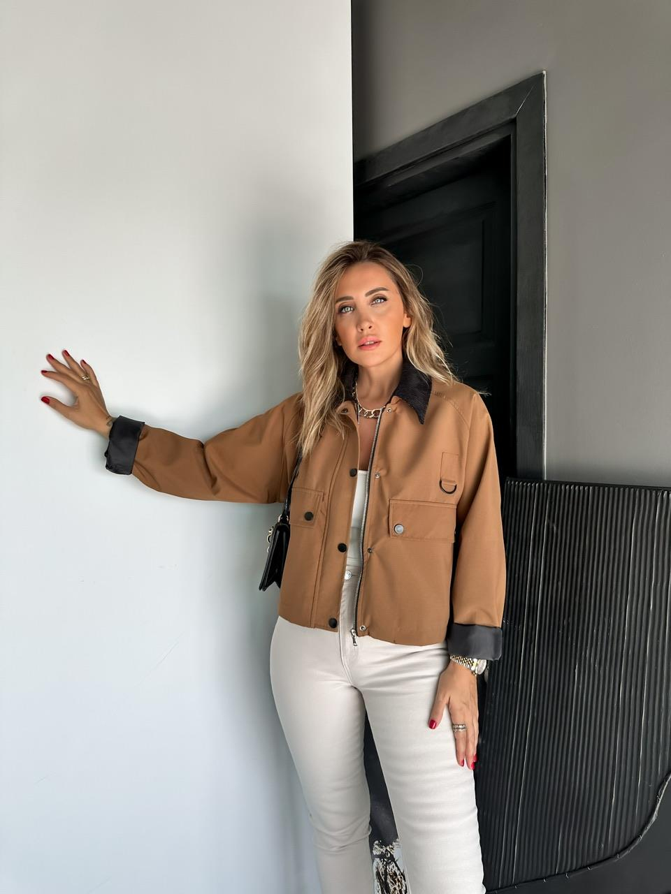 Taba Kadife Yakalı Trençkot