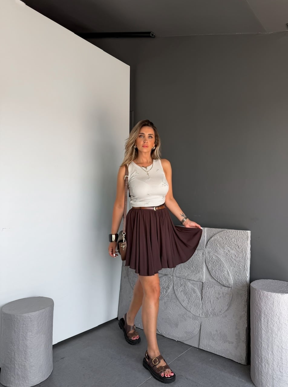 Taş Boncuk İşlemeli Likralı Atlet