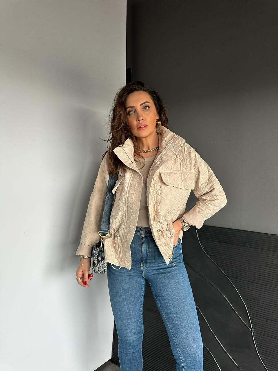 Taş Dokulu Beli Büzgülü Ceket
