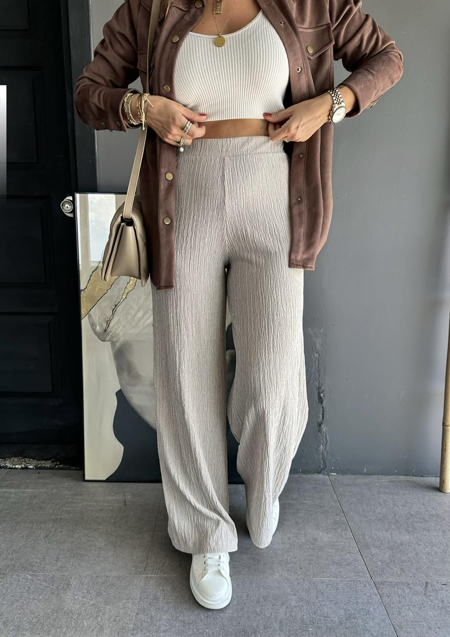 Taş Dokulu Bol Pantolon