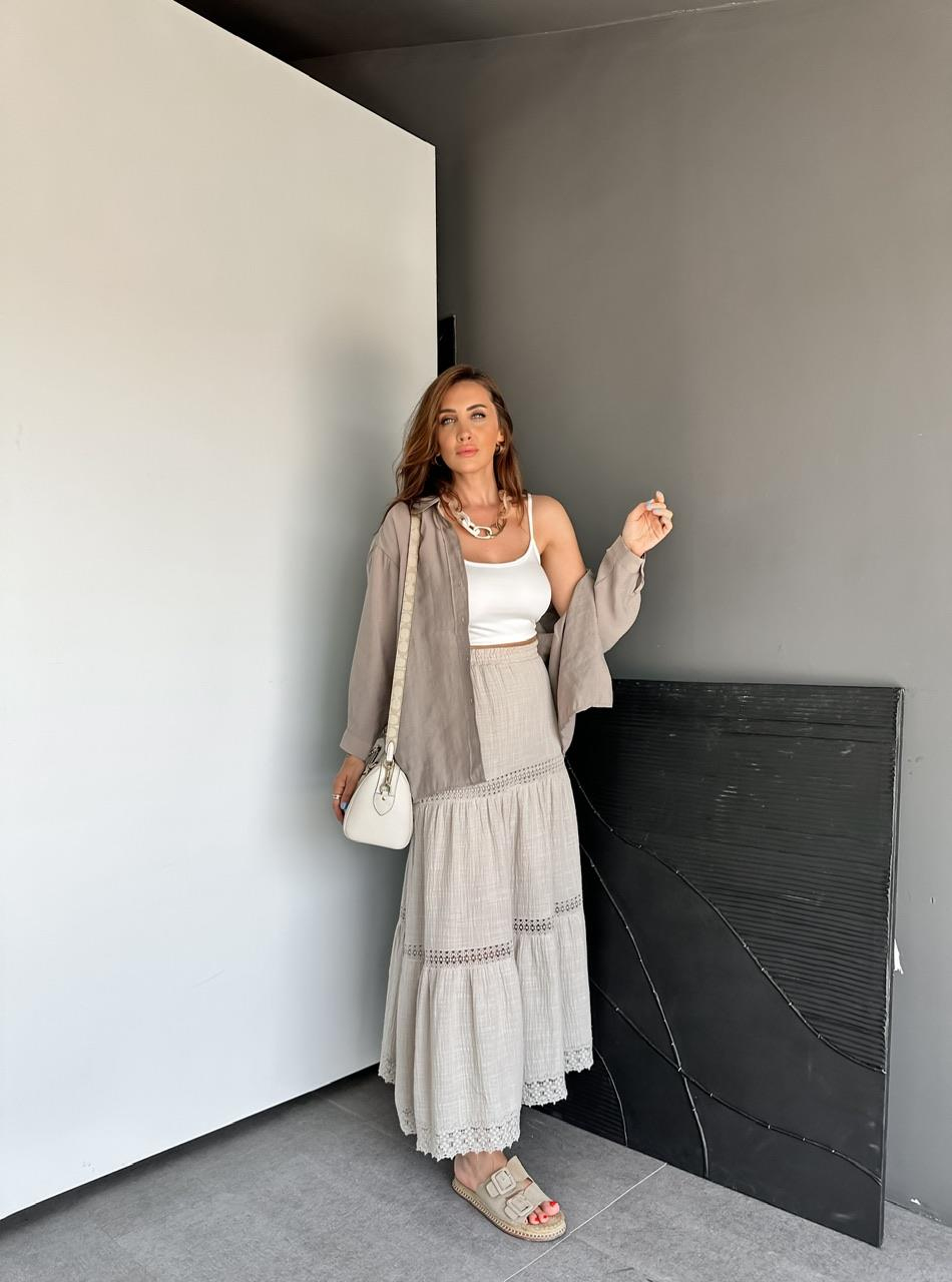 Taş Fistolu Astarlı Keten Etek