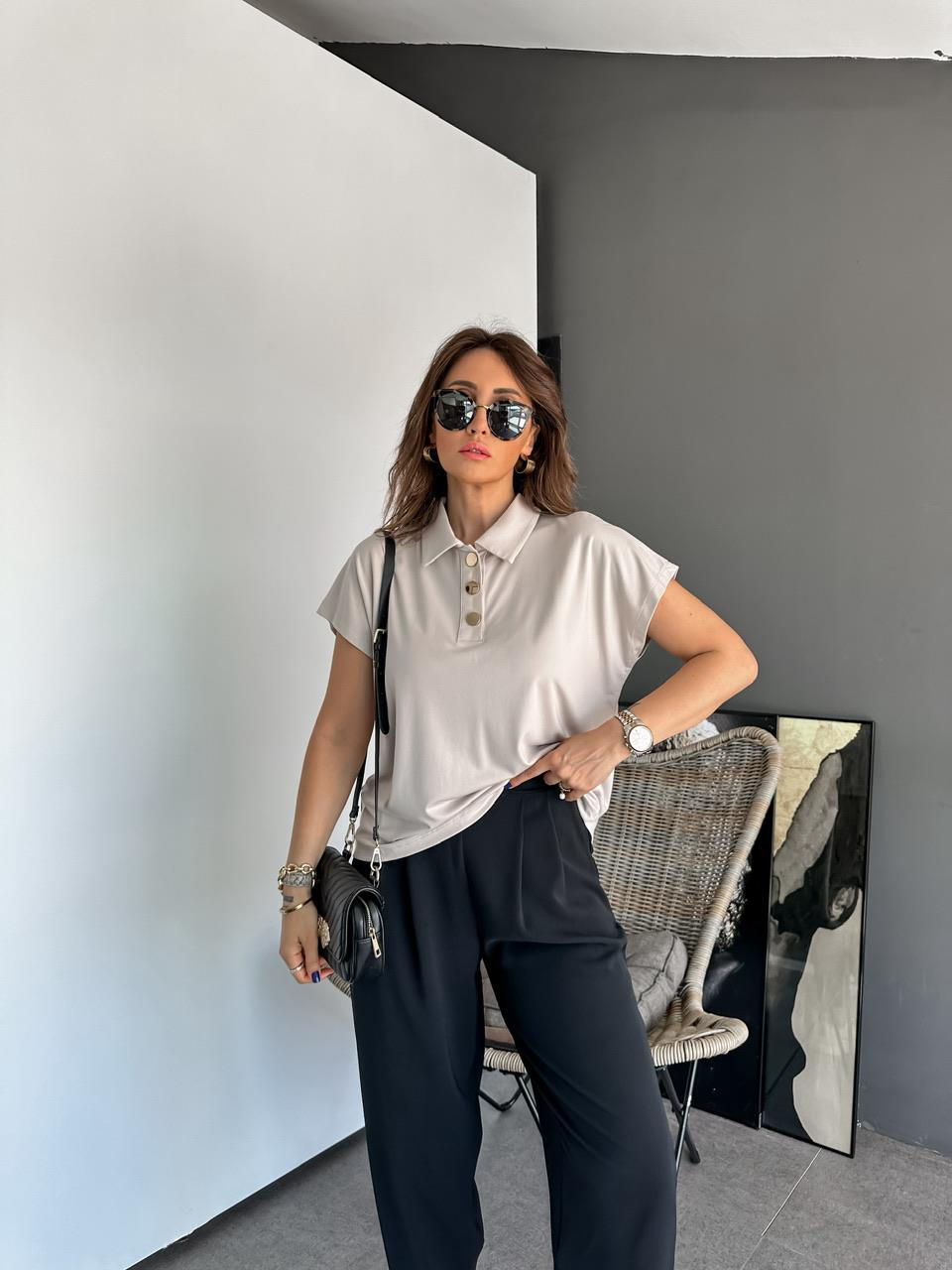 Taş Gold Düğmeli Modal Tshirt