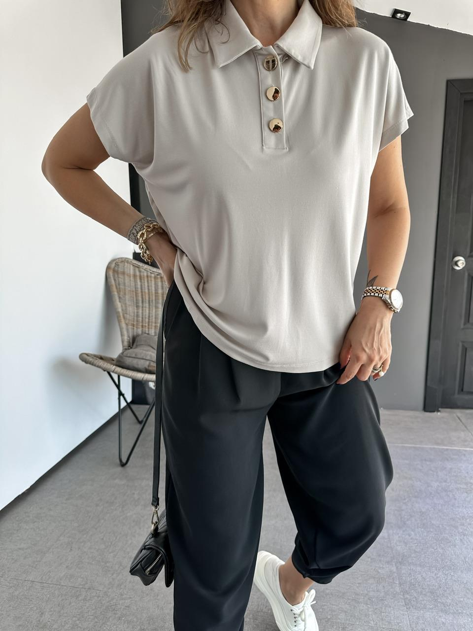 Taş Gold Düğmeli Modal Tshirt