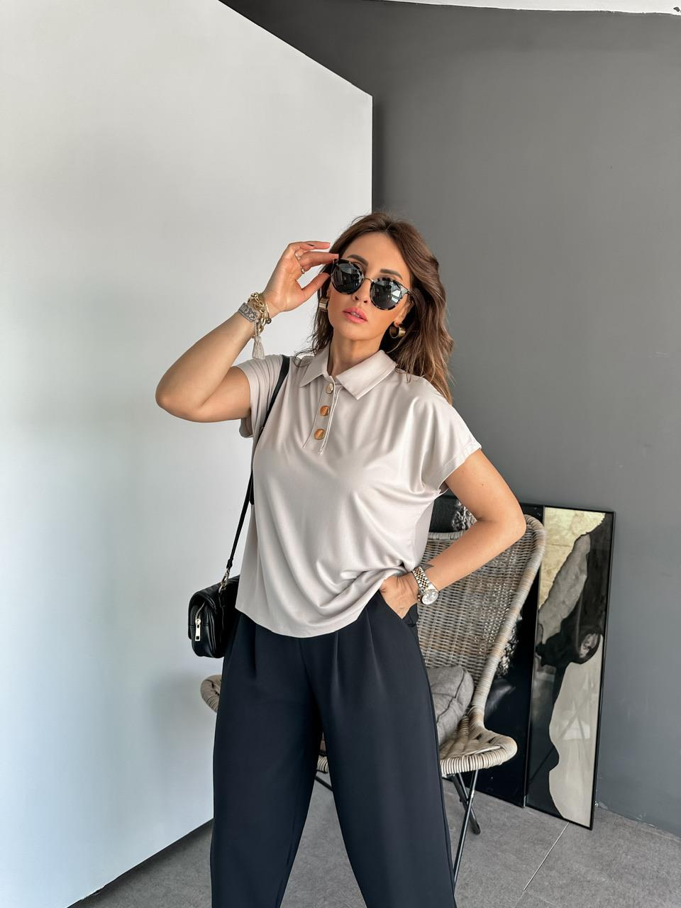 Taş Gold Düğmeli Modal Tshirt