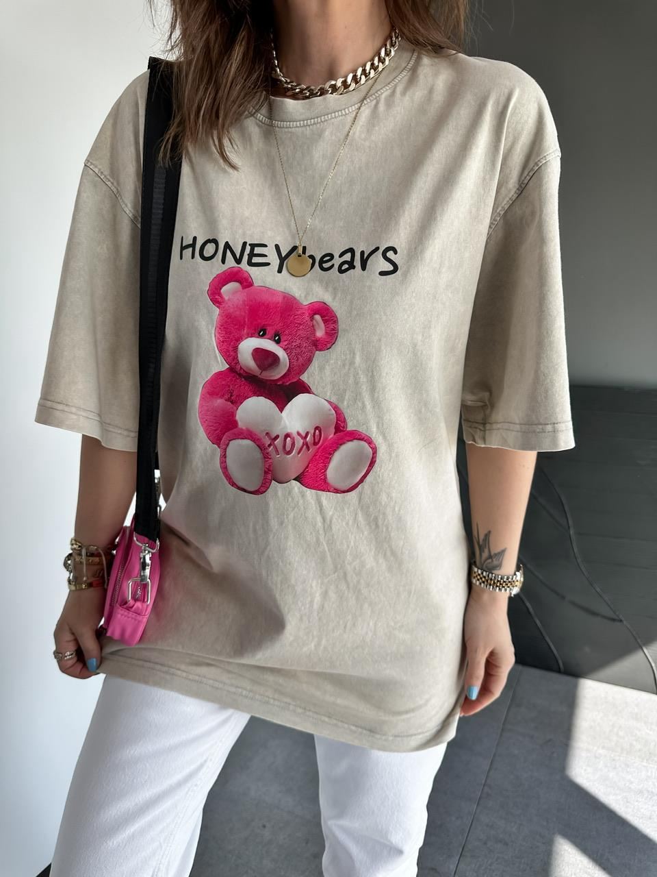 Taş Honey Bears Yıkamalı Tshirt