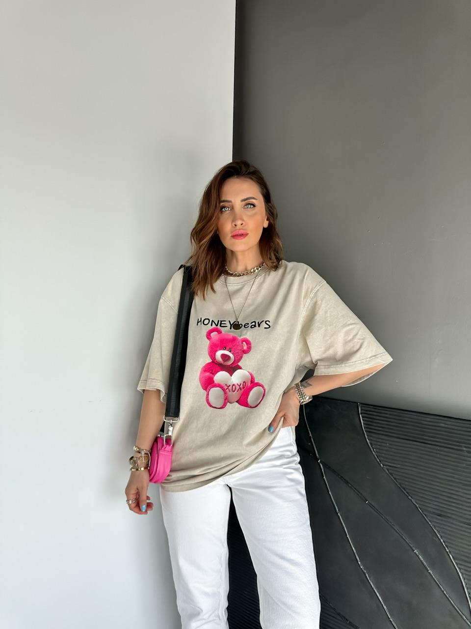 Taş Honey Bears Yıkamalı Tshirt