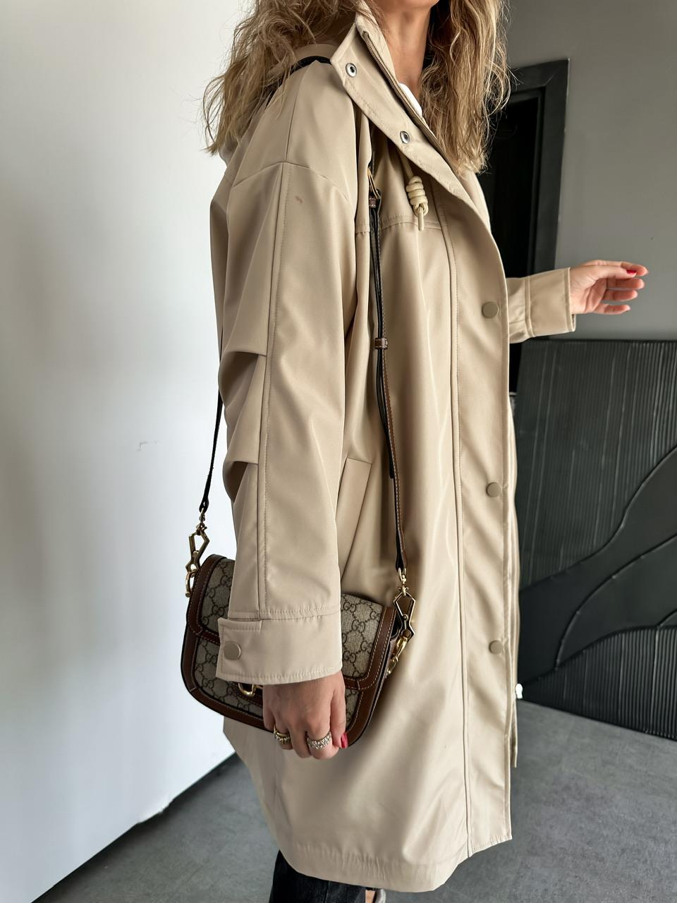 Taş Kapşonlu Çıtçıtlı Midi Boy Trençkot