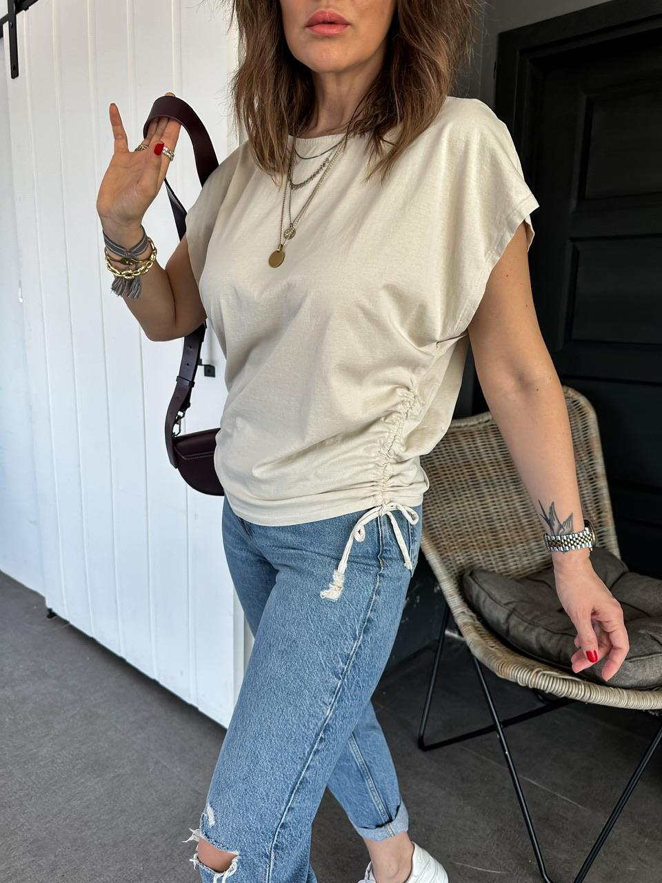 Taş Kenarları Büzgülü Cotton Tshirt