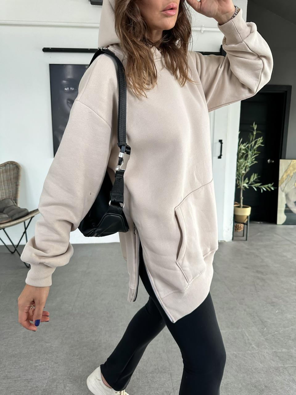 Taş Kenarları Fermuarlı Sweatshirt
