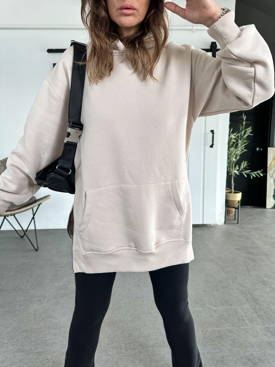 Taş Kenarları Fermuarlı Sweatshirt