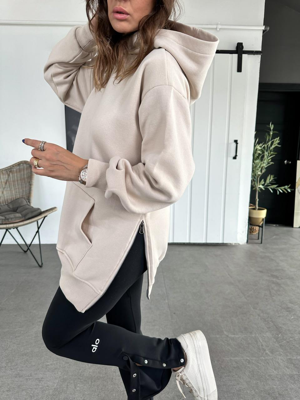 Taş Kenarları Fermuarlı Sweatshirt