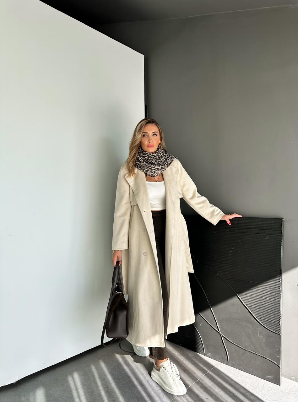 Taş Kuşaklı Süet Soft Trençkot
