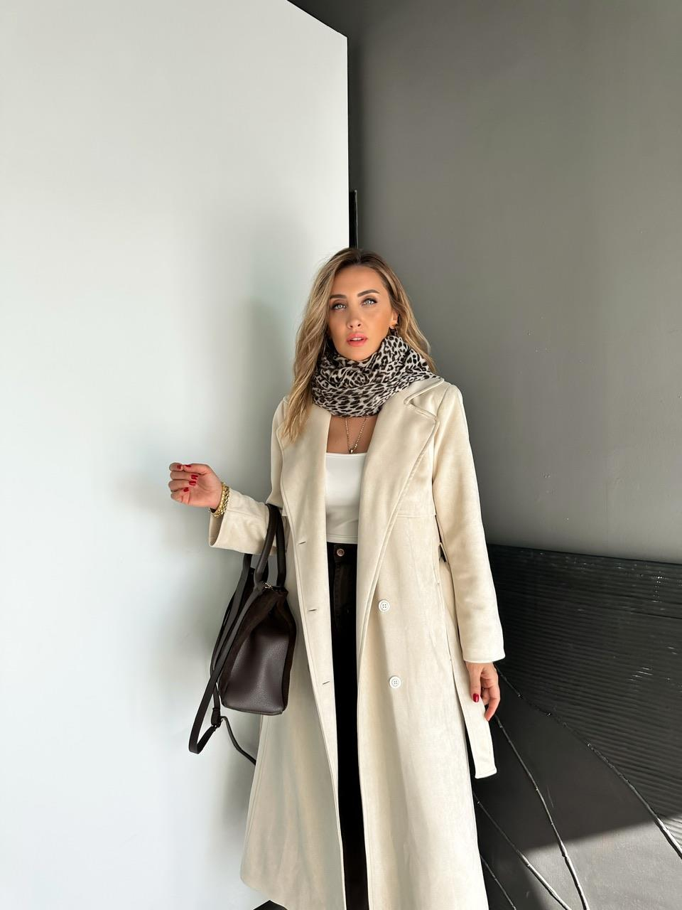 Taş Kuşaklı Süet Soft Trençkot