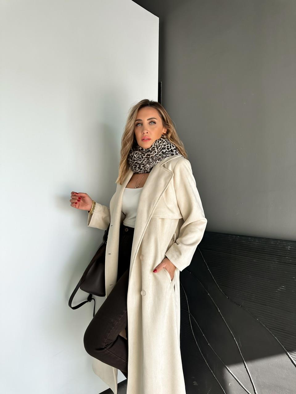 Taş Kuşaklı Süet Soft Trençkot