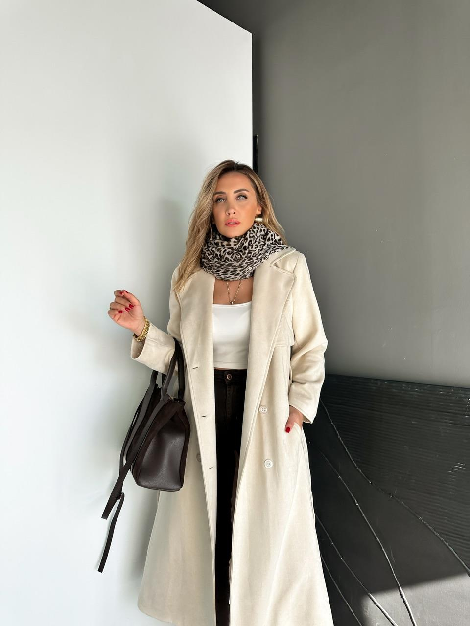 Taş Kuşaklı Süet Soft Trençkot